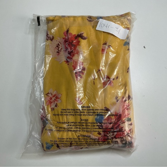 AUW Womens Floral Yellow High Low Dress Cap Sleeve Cinched Waist Tie Bust - Picture 6 of 6